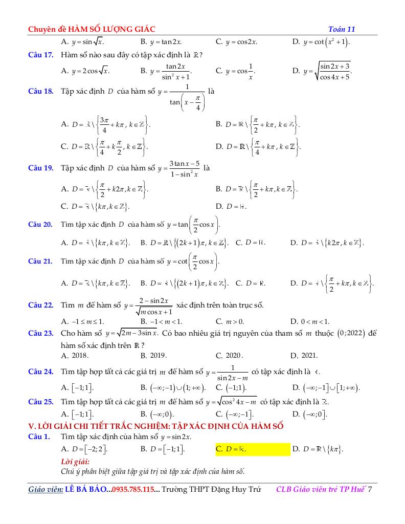 chuyên đề hàm số lượng giác môn toán 11 định hướng cấu trúc mới 7