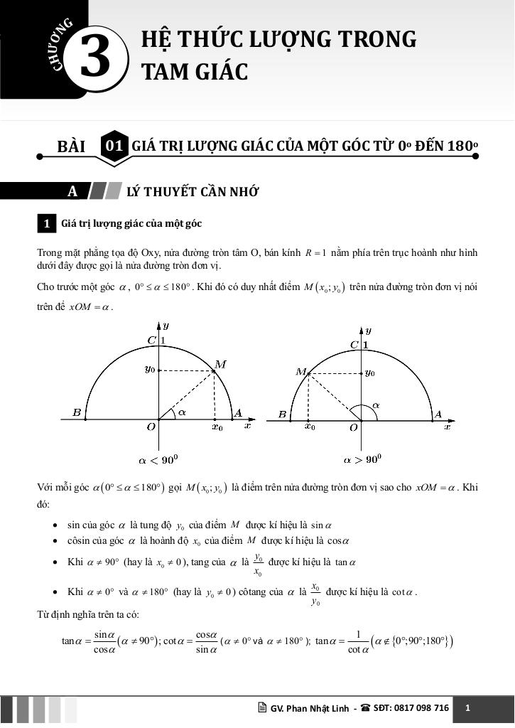 chuyên đề hệ thức lượng trong tam giác môn toán 10 chương trình mới 0