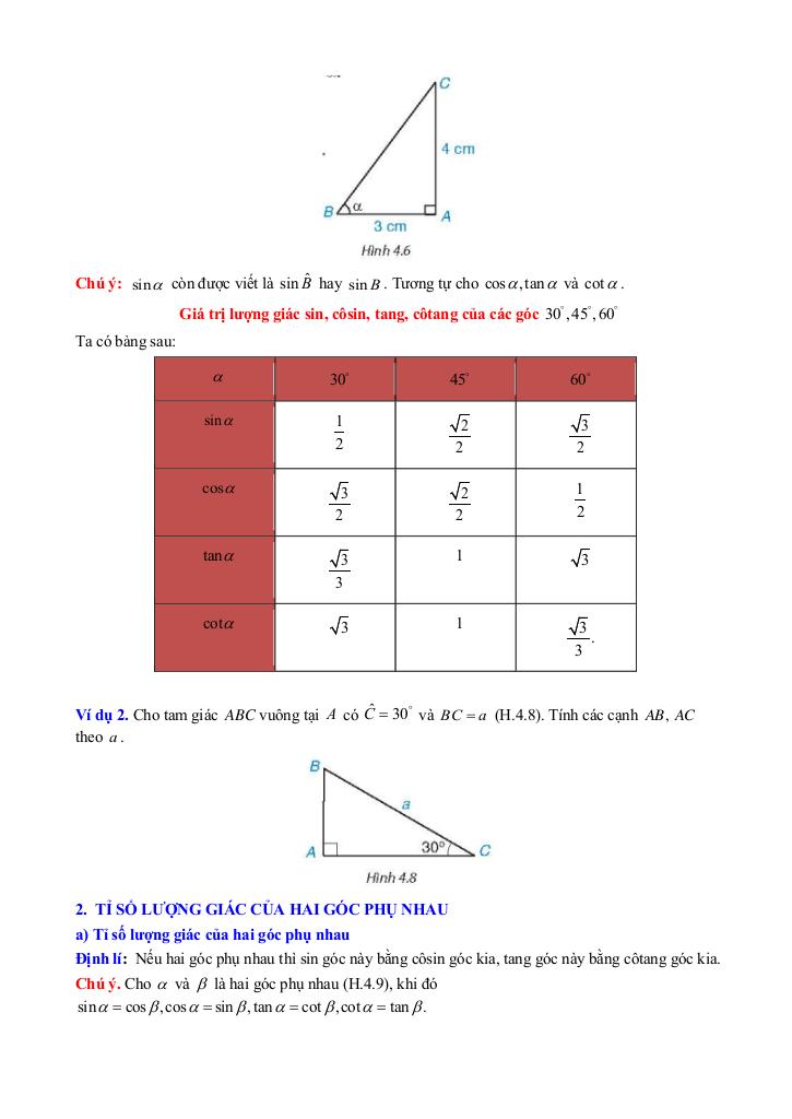 chuyên đề hệ thức lượng trong tam giác vuông toán 9 knttvcs 1