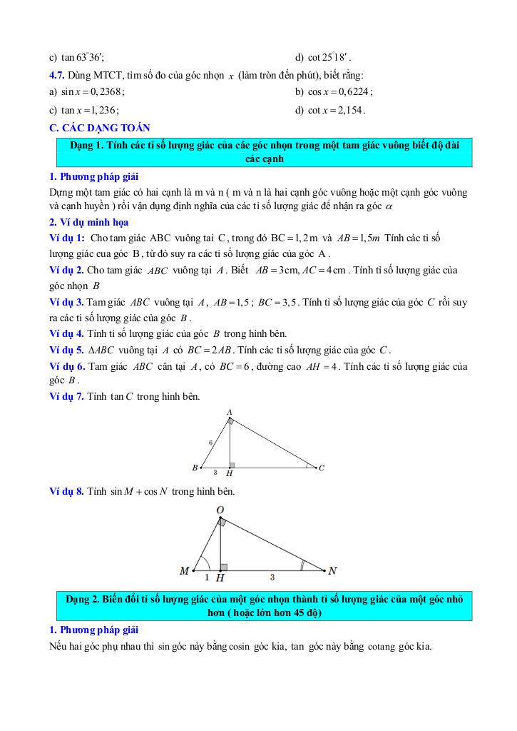 chuyên đề hệ thức lượng trong tam giác vuông toán 9 knttvcs 3