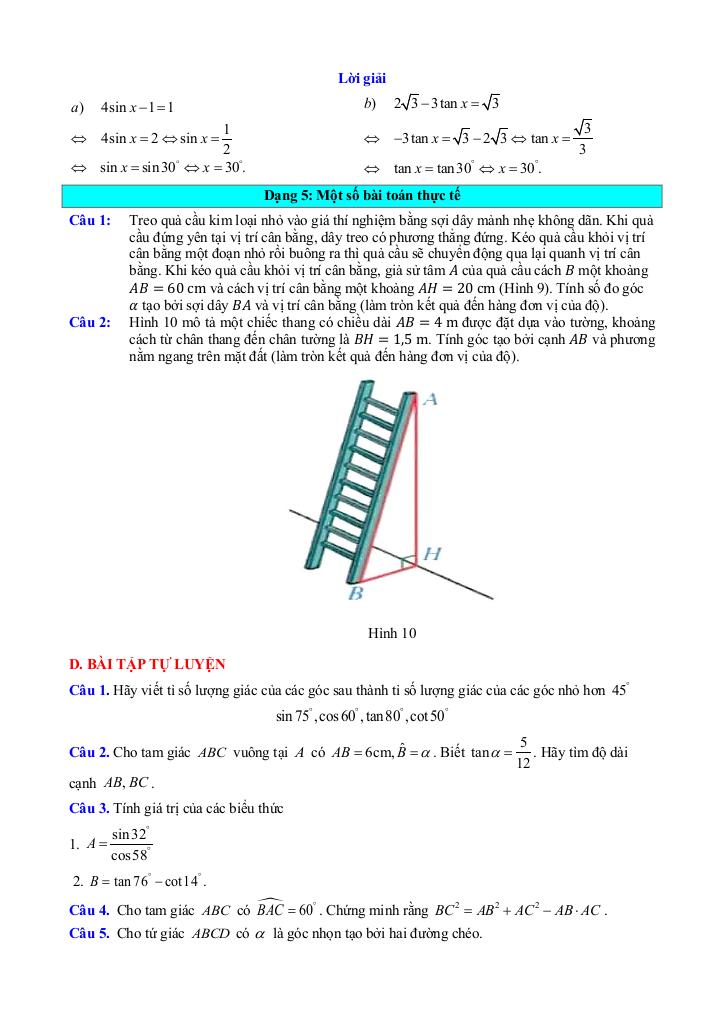 chuyên đề hệ thức lượng trong tam giác vuông toán 9 knttvcs 5