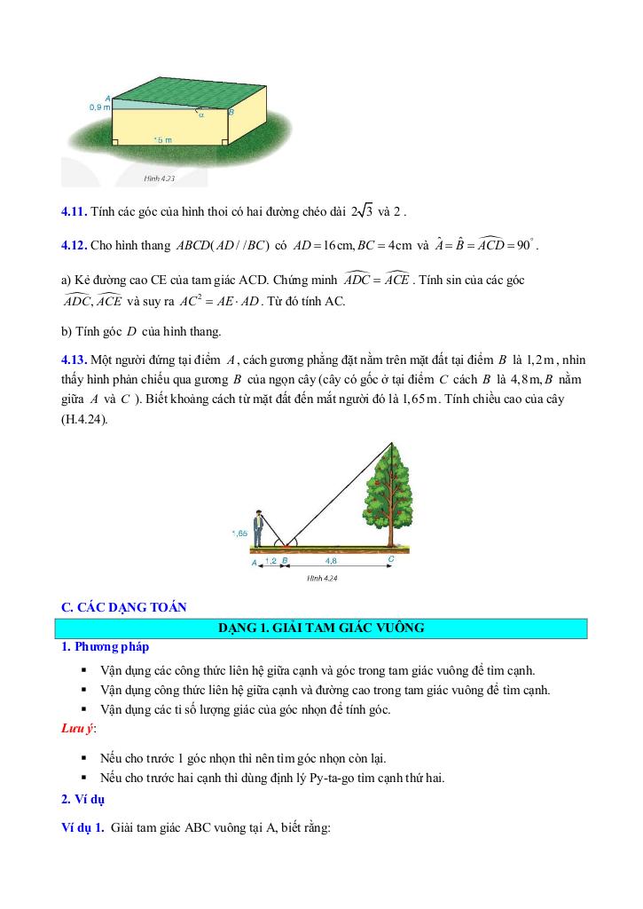 chuyên đề hệ thức lượng trong tam giác vuông toán 9 knttvcs 9