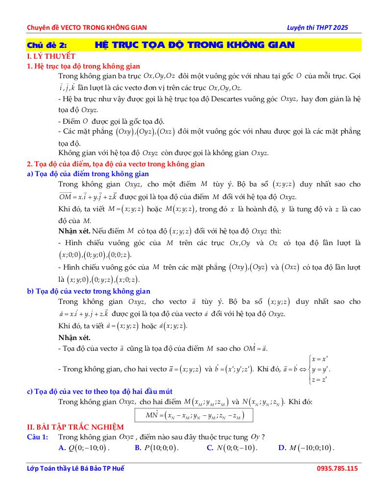 chuyên đề hệ trục tọa độ trong không gian toán 12 định hướng cấu trúc mới 1