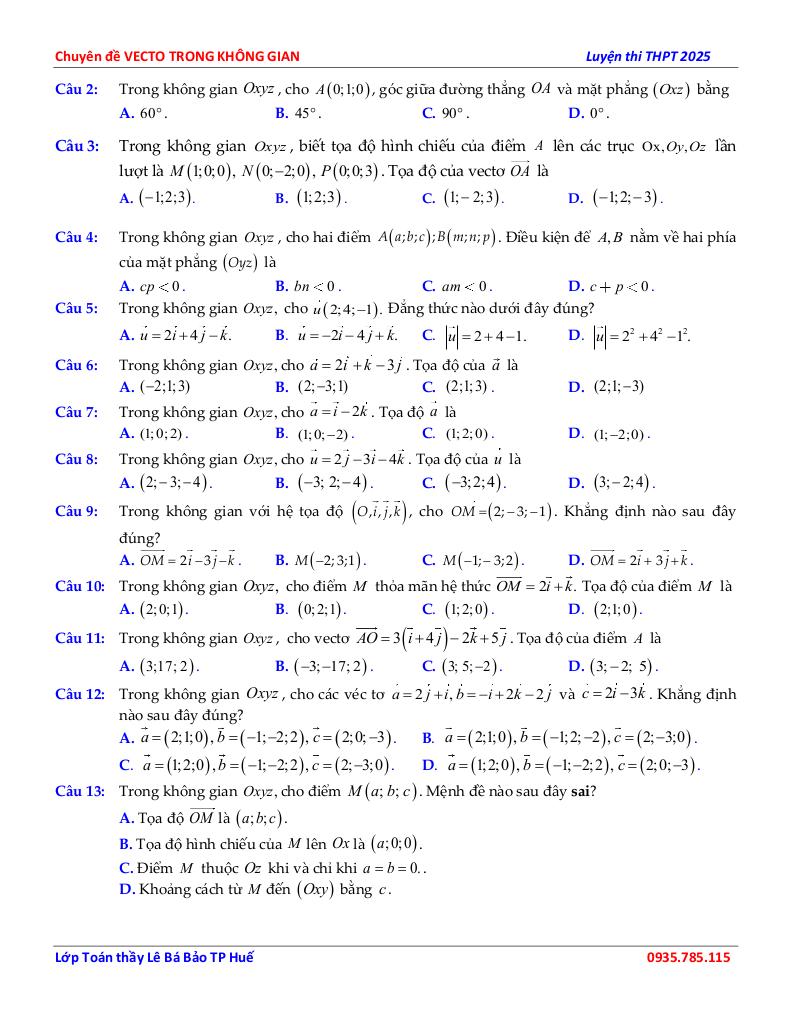 chuyên đề hệ trục tọa độ trong không gian toán 12 định hướng cấu trúc mới 2