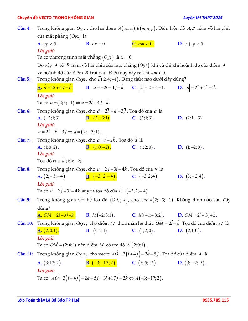 chuyên đề hệ trục tọa độ trong không gian toán 12 định hướng cấu trúc mới 6