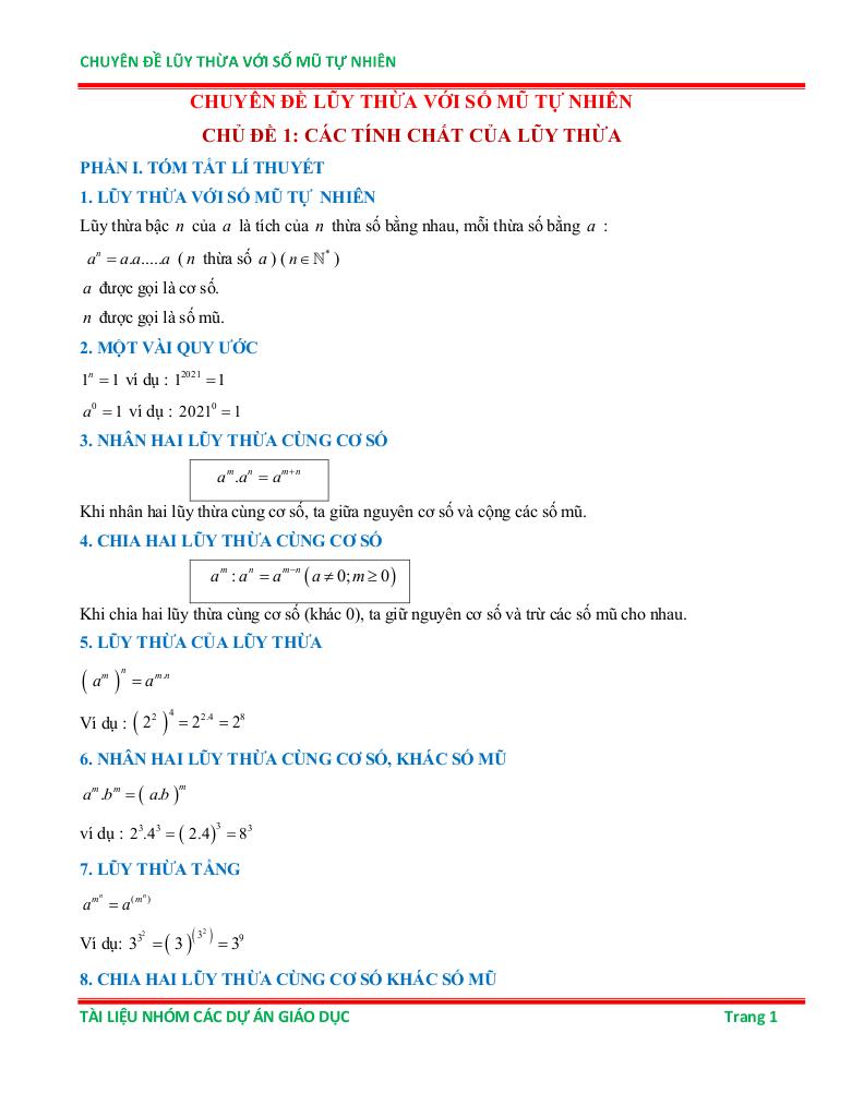 chuyên đề lũy thừa với số mũ tự nhiên ôn thi học sinh giỏi toán 6 0