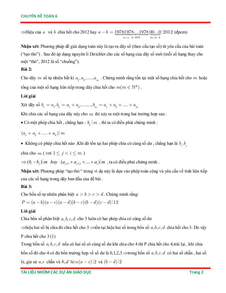 chuyên đề nguyên lí dirichlet ôn thi học sinh giỏi toán 6 1