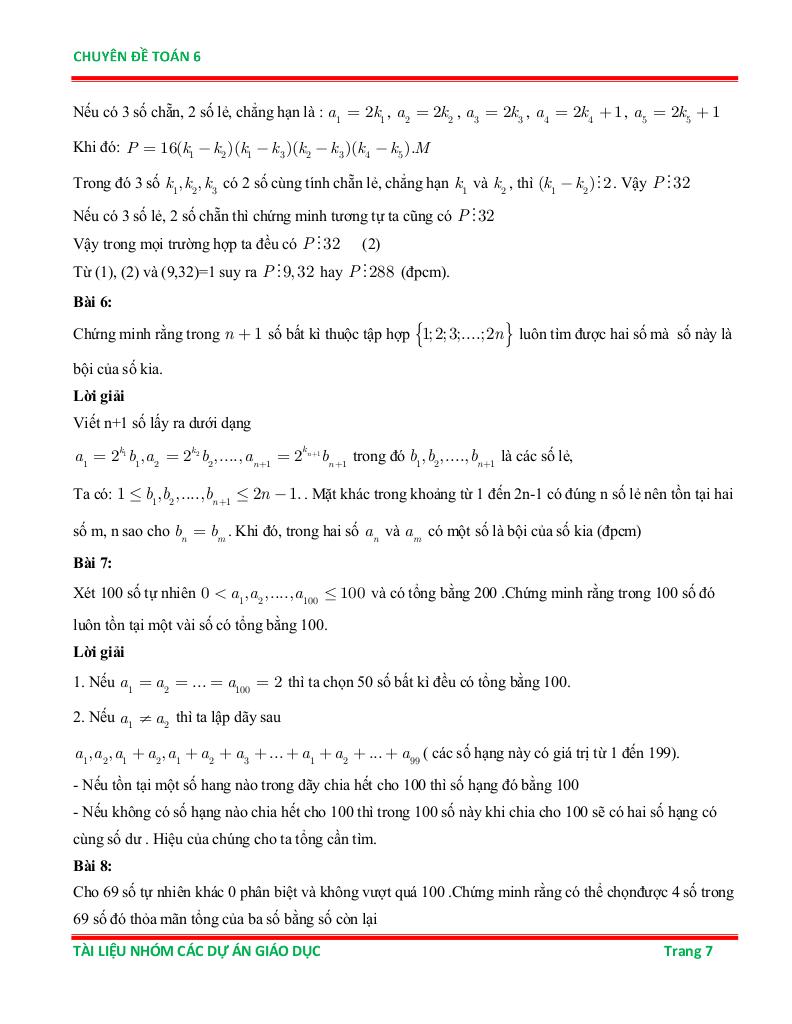 chuyên đề nguyên lí dirichlet ôn thi học sinh giỏi toán 6 6