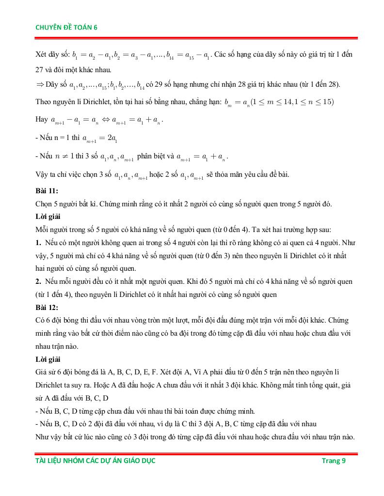 chuyên đề nguyên lí dirichlet ôn thi học sinh giỏi toán 6 8