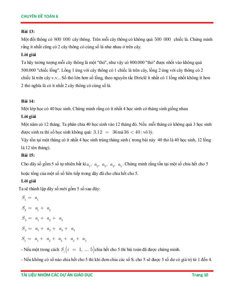 chuyên đề nguyên lí dirichlet ôn thi học sinh giỏi toán 6 9