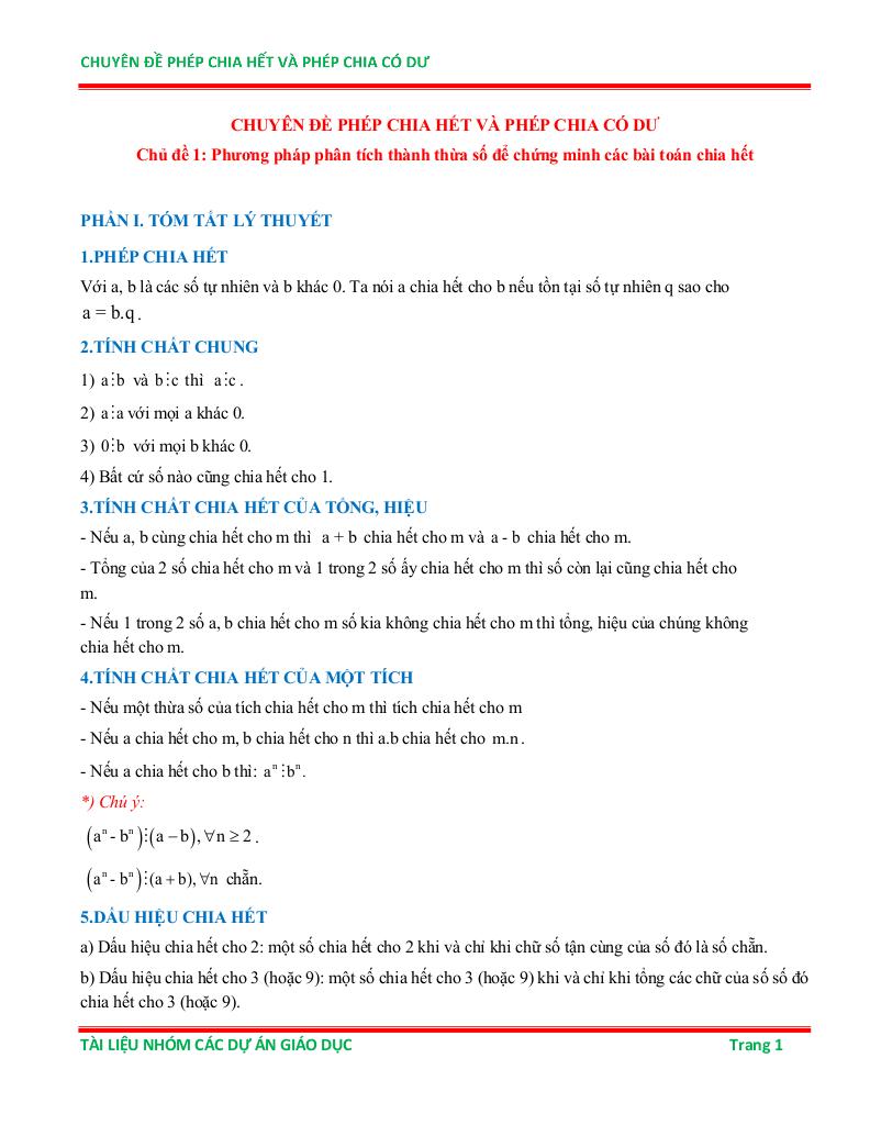 chuyên đề phép chia hết và phép chia có dư ôn thi học sinh giỏi toán 6 0