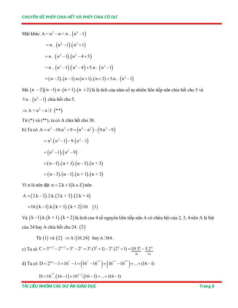 chuyên đề phép chia hết và phép chia có dư ôn thi học sinh giỏi toán 6 7