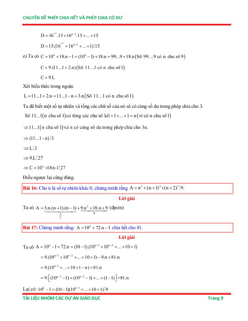 chuyên đề phép chia hết và phép chia có dư ôn thi học sinh giỏi toán 6 8