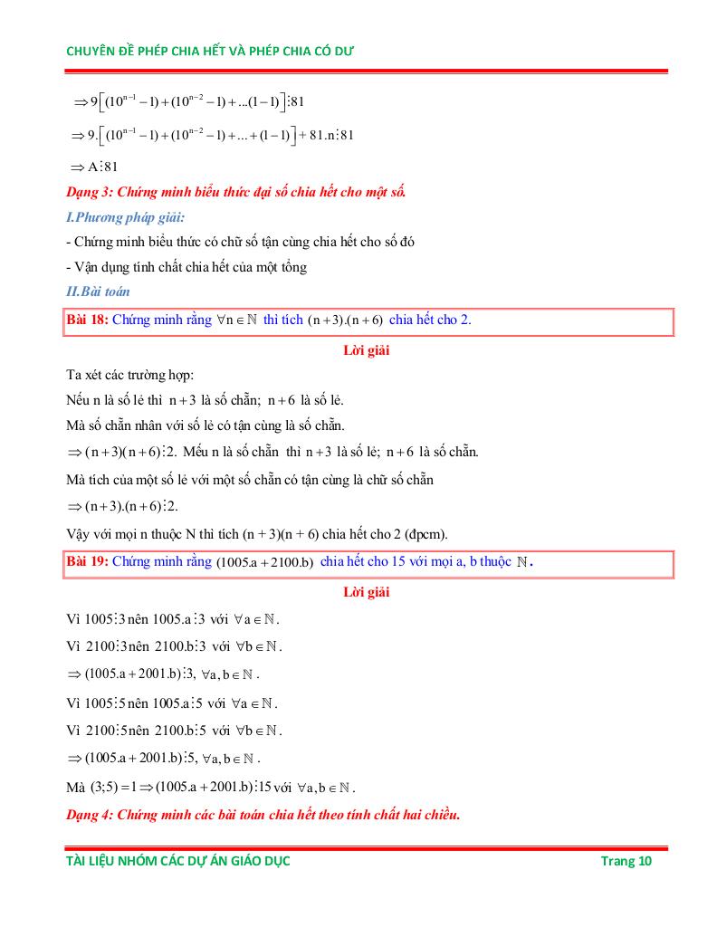 chuyên đề phép chia hết và phép chia có dư ôn thi học sinh giỏi toán 6 9