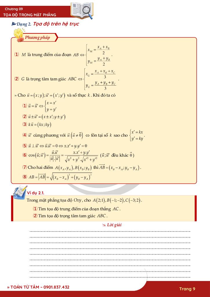 chuyên đề phương pháp tọa độ trong mặt phẳng toán 10 9