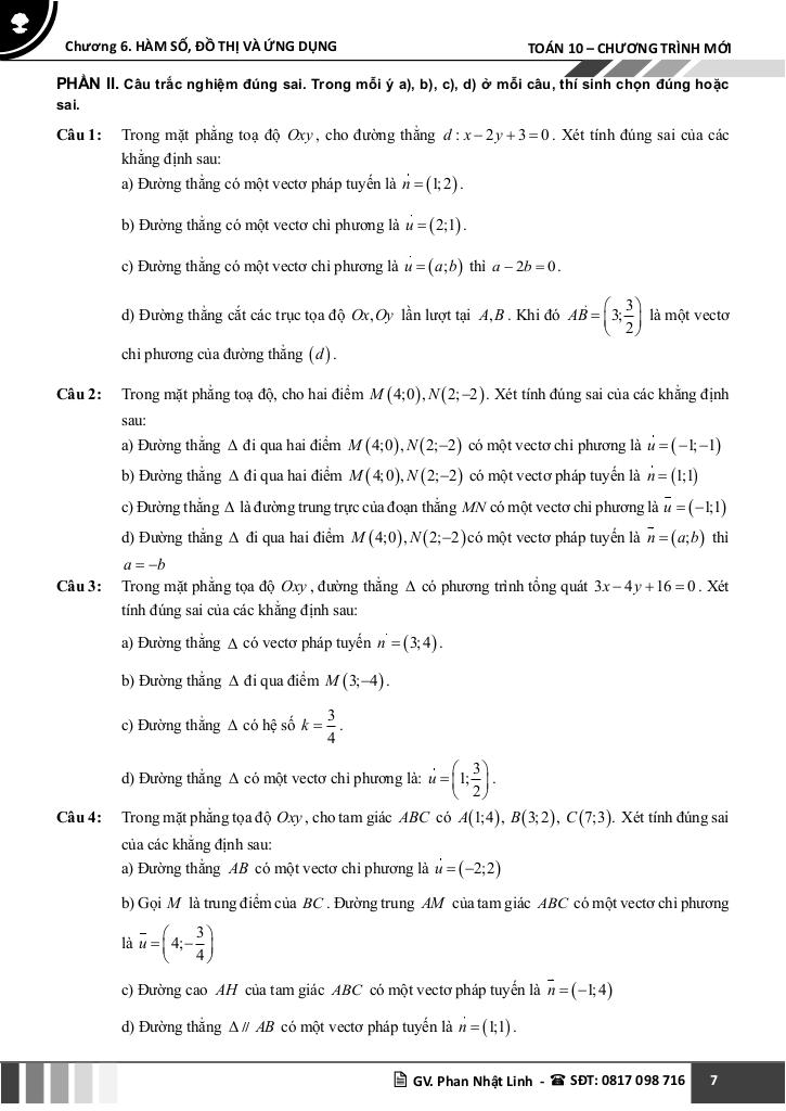 chuyên đề phương pháp tọa độ trong mặt phẳng toán 10 chương trình mới 6