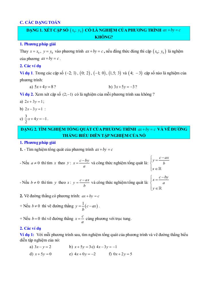 chuyên đề phương trình và hệ hai phương trình bậc nhất hai ẩn toán 9 knttvcs 2