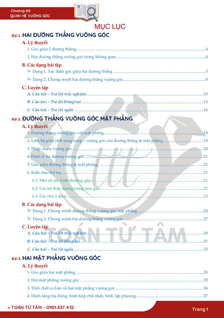 chuyên đề quan hệ vuông góc trong không gian toán 11 1
