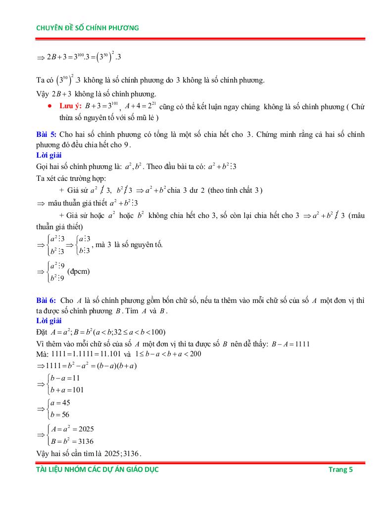 chuyên đề số chính phương ôn thi học sinh giỏi toán 6 4