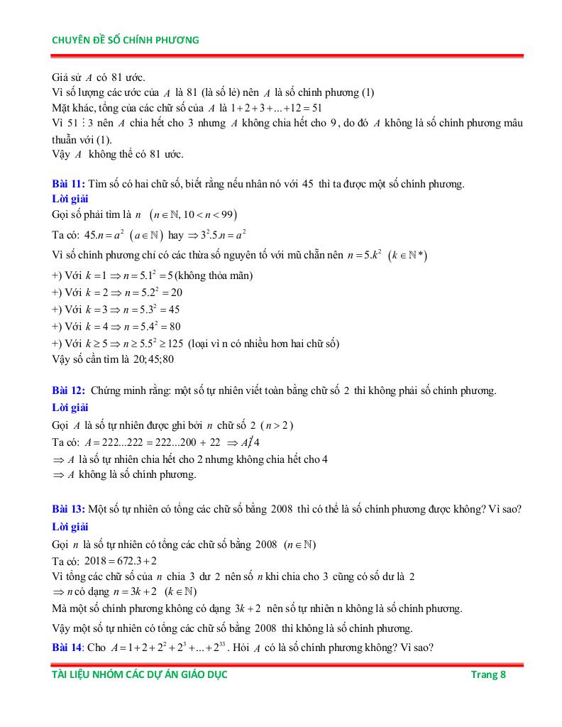 chuyên đề số chính phương ôn thi học sinh giỏi toán 6 7