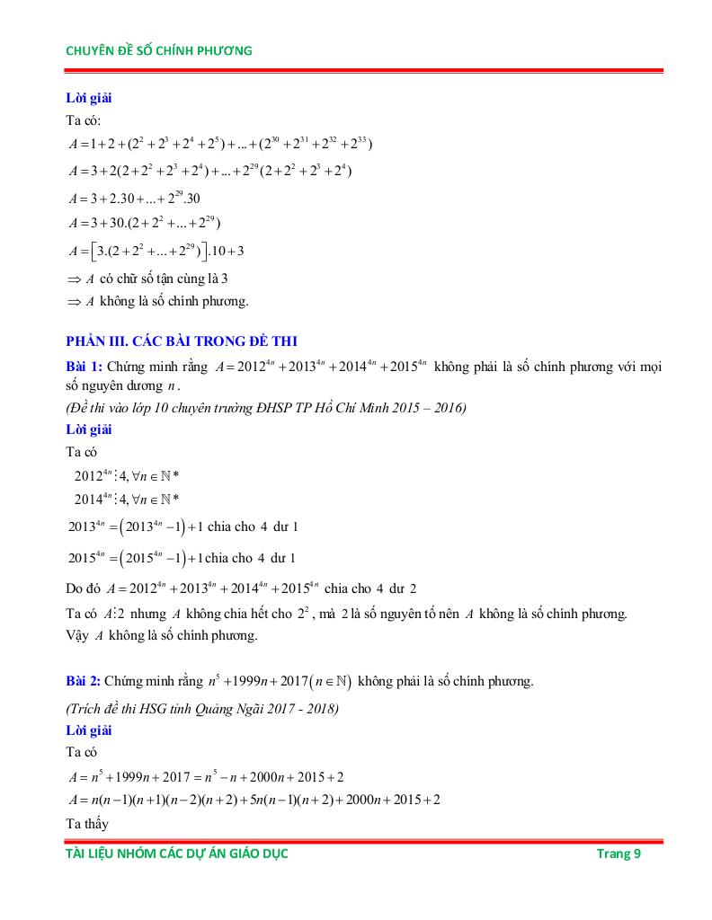 chuyên đề số chính phương ôn thi học sinh giỏi toán 6 8