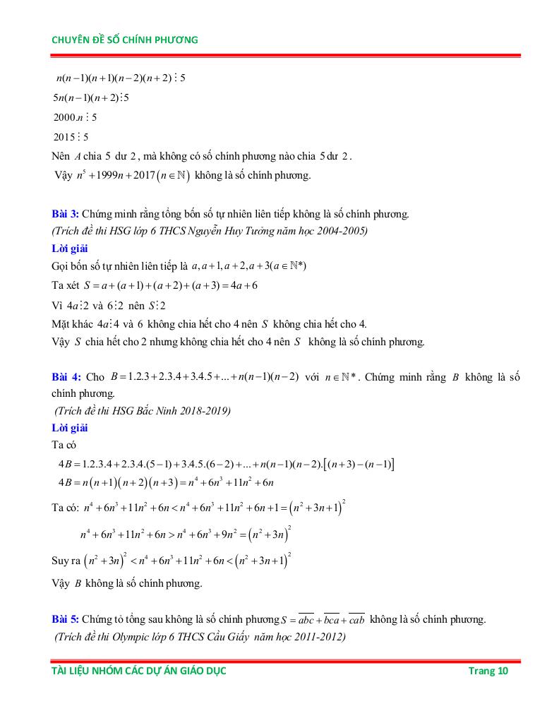 chuyên đề số chính phương ôn thi học sinh giỏi toán 6 9