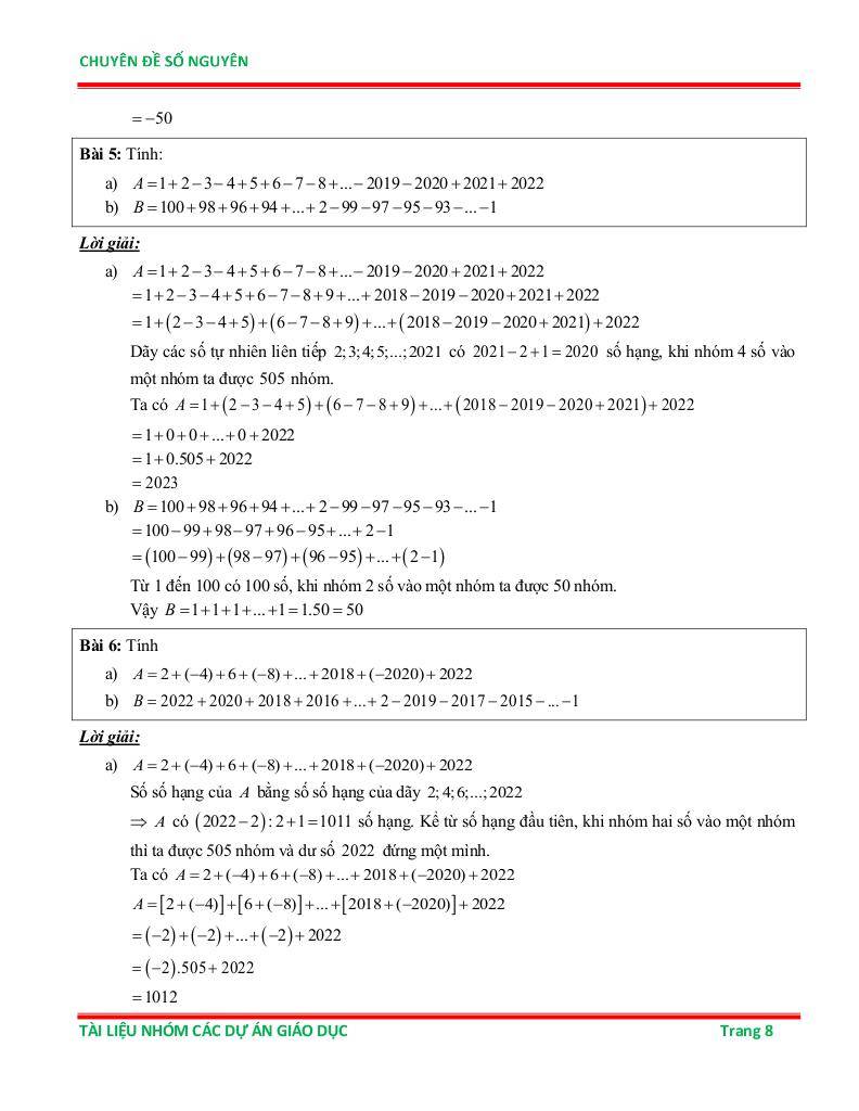 chuyên đề số nguyên ôn thi học sinh giỏi toán 6 7