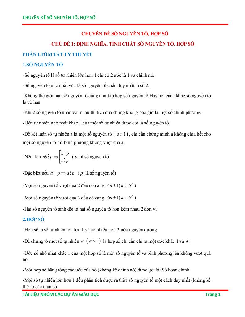 chuyên đề số nguyên tố và hợp số ôn thi học sinh giỏi toán 6 0