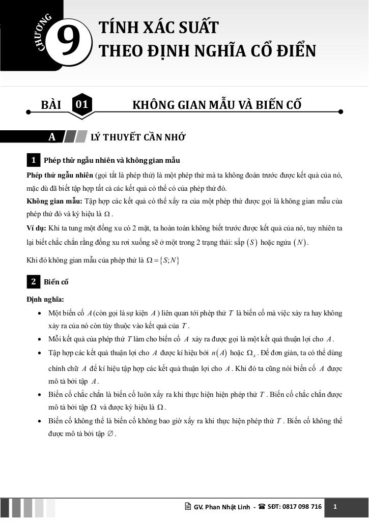 chuyên đề tính xác suất theo định nghĩa cổ điển toán 10 chương trình mới 0
