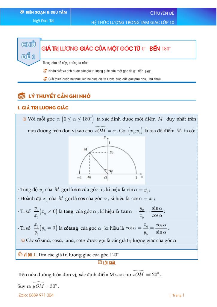 chuyên đề toán 10 chương hệ thức lượng trong tam giác và ứng dụng 1