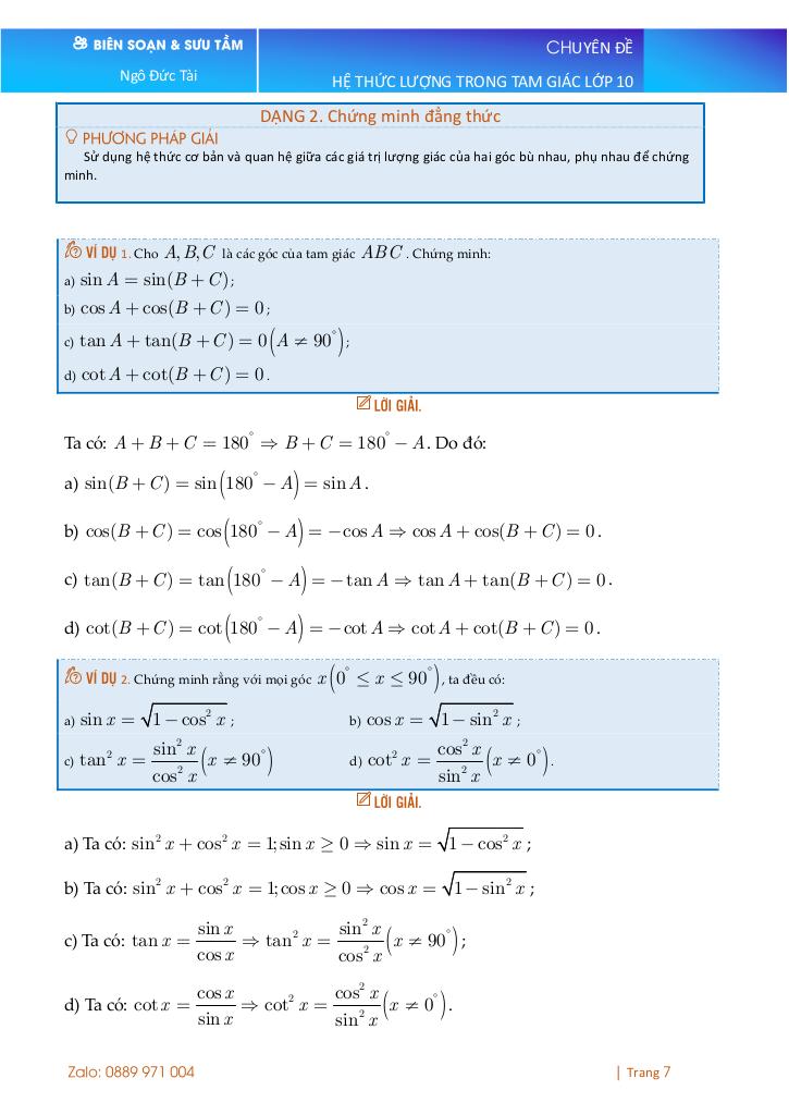 chuyên đề toán 10 chương hệ thức lượng trong tam giác và ứng dụng 7