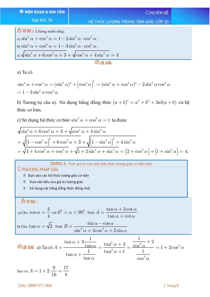 chuyên đề toán 10 chương hệ thức lượng trong tam giác và ứng dụng 8