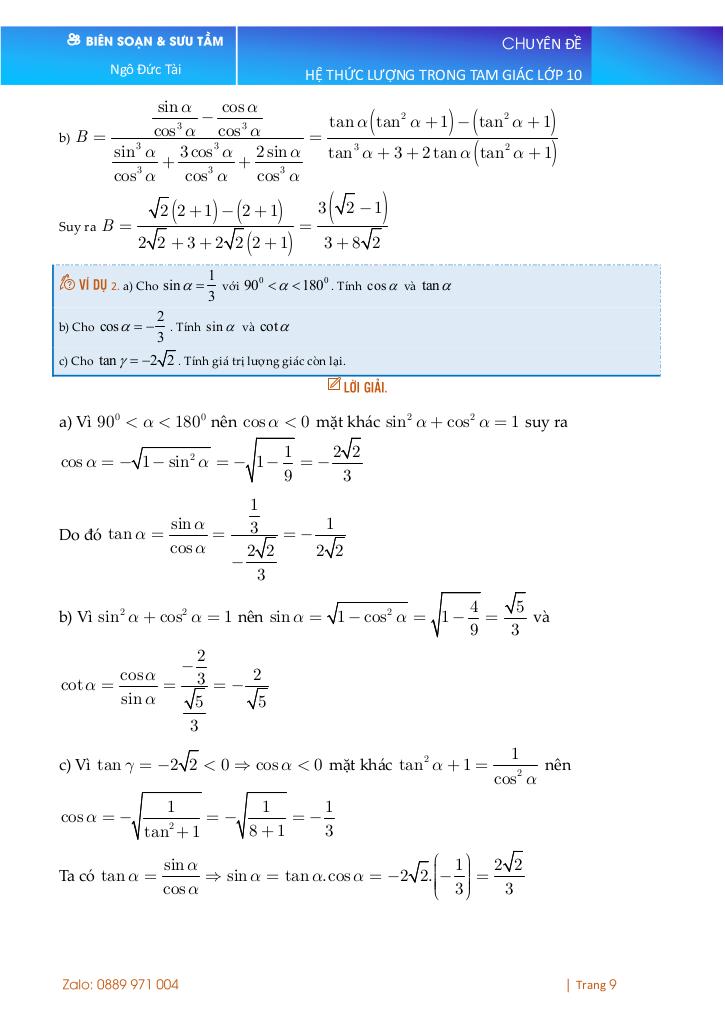 chuyên đề toán 10 chương hệ thức lượng trong tam giác và ứng dụng 9