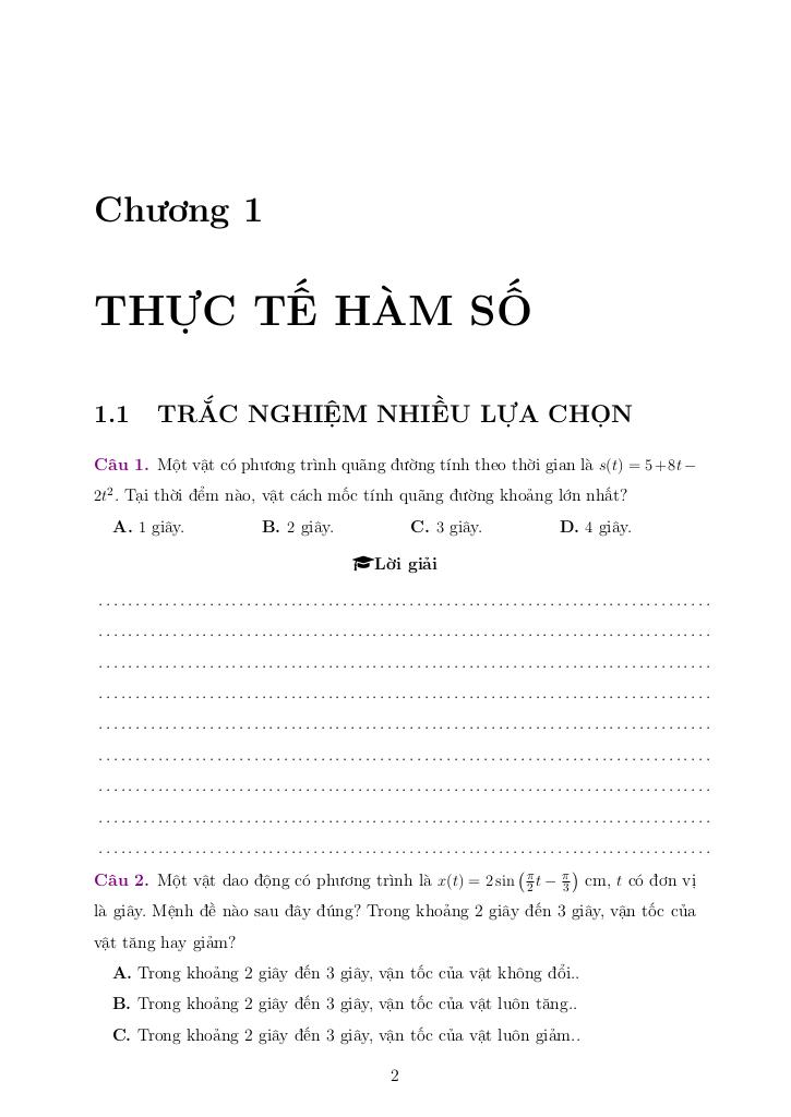 chuyên đề toán thực tế ôn tập học kì 1 toán 12 – lê minh kha 2