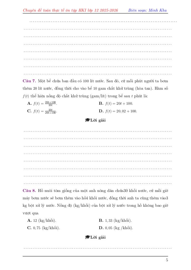 chuyên đề toán thực tế ôn tập học kì 1 toán 12 – lê minh kha 5
