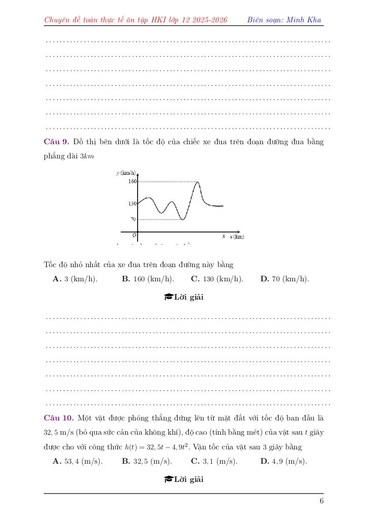 chuyên đề toán thực tế ôn tập học kì 1 toán 12 – lê minh kha 6