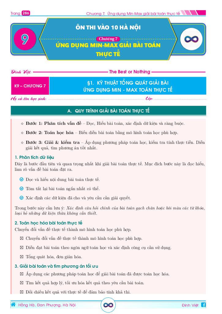 chuyên đề ứng dụng min – max giải bài toán thực tế ôn thi tuyển sinh vào lớp 10 - hình 1