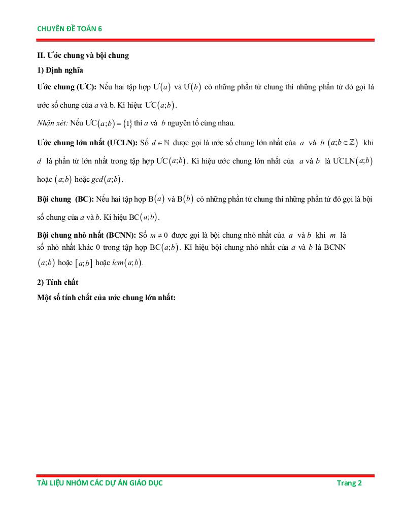 chuyên đề ước chung lớn nhất và bội chung nhỏ nhất ôn thi học sinh giỏi toán 6 1