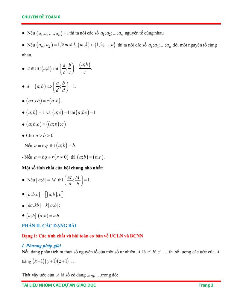 chuyên đề ước chung lớn nhất và bội chung nhỏ nhất ôn thi học sinh giỏi toán 6 2