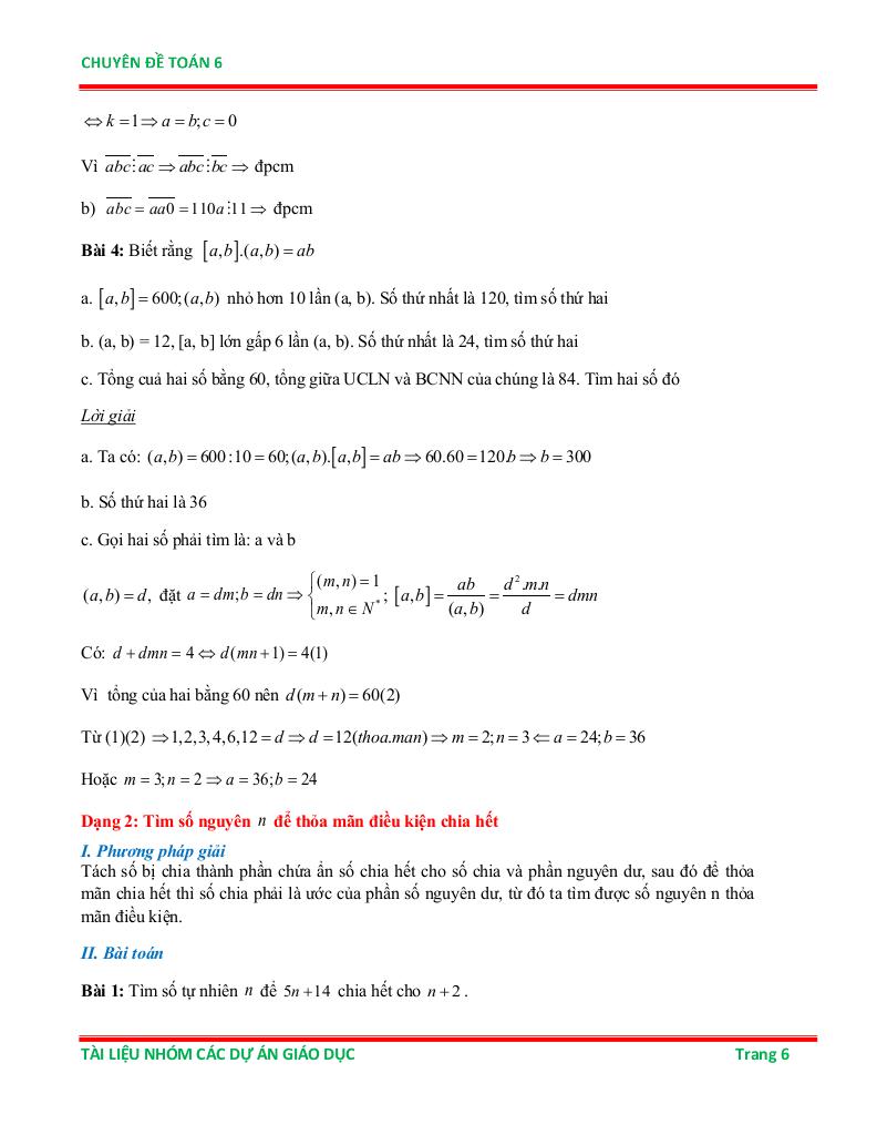 chuyên đề ước chung lớn nhất và bội chung nhỏ nhất ôn thi học sinh giỏi toán 6 5