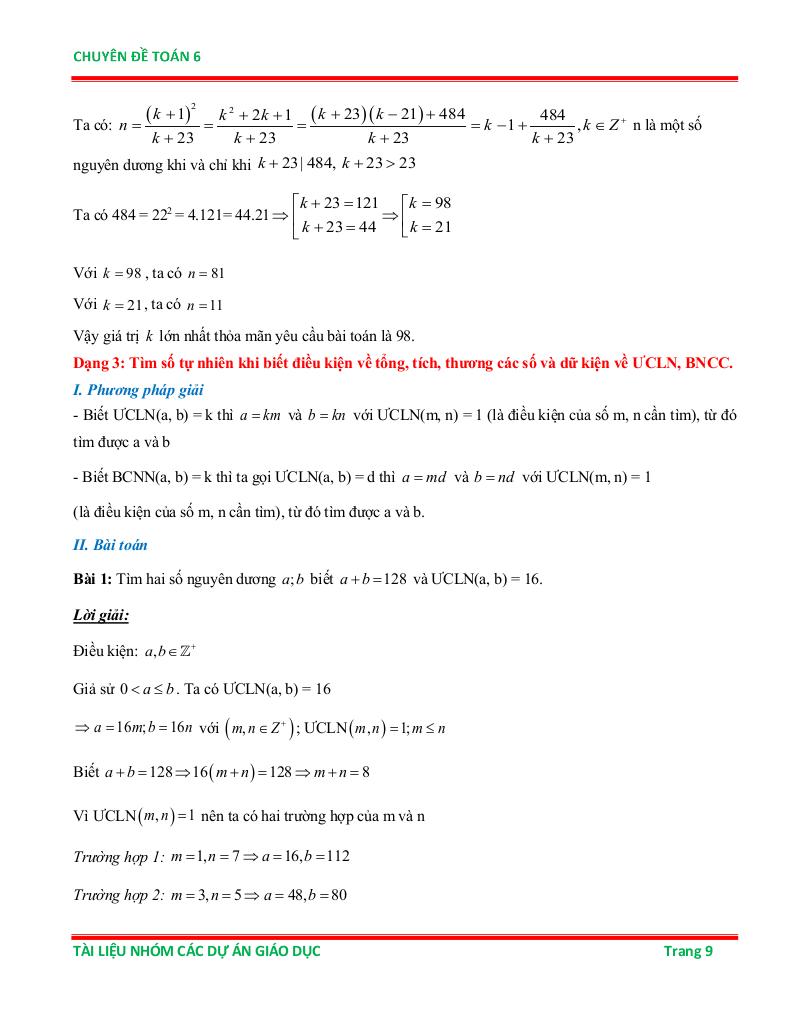 chuyên đề ước chung lớn nhất và bội chung nhỏ nhất ôn thi học sinh giỏi toán 6 8