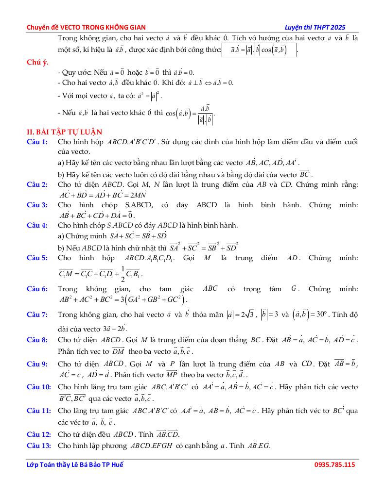 chuyên đề vectơ trong không gian môn toán 12 định hướng cấu trúc mới 4