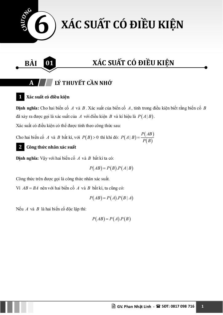 chuyên đề xác suất có điều kiện toán 12 11