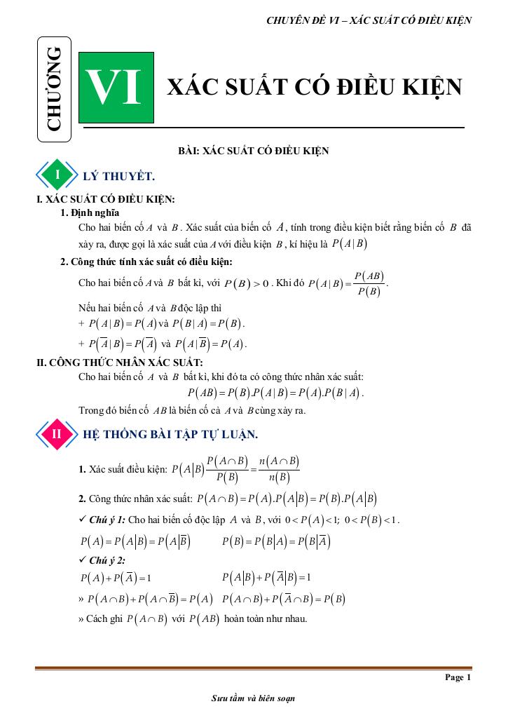chuyên đề xác suất có điều kiện từ cơ bản đến nâng cao 0