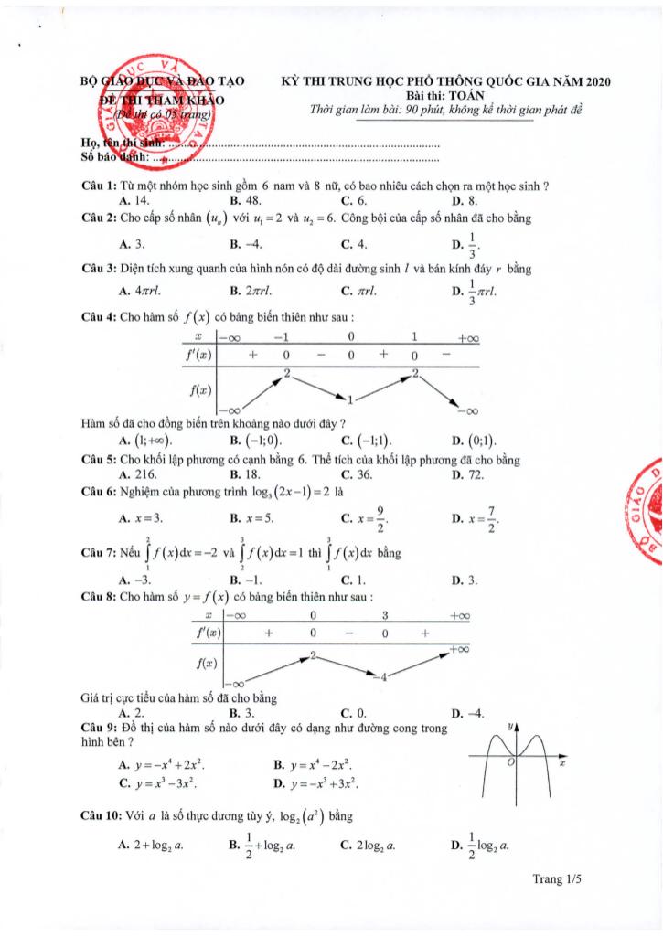 đáp án và lời giải chi tiết đề minh họa thpt quốc gia 2020 môn toán 0