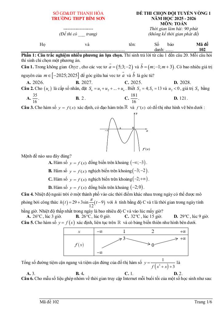 đề chọn đội tuyển hsg toán vòng 1 năm 2025 – 2026 trường thpt bỉm sơn – thanh hóa 6