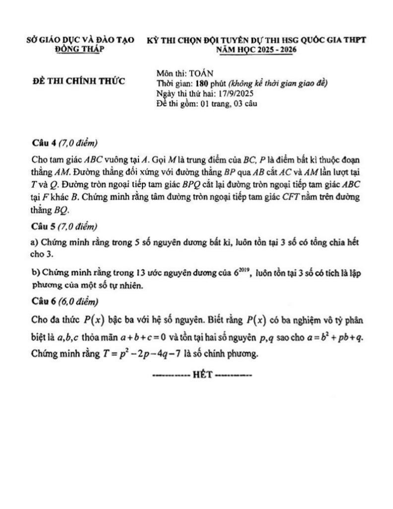 đề chọn đội tuyển thi hsg qg môn toán thpt năm 2025 – 2026 sở gd&đt đồng tháp 1