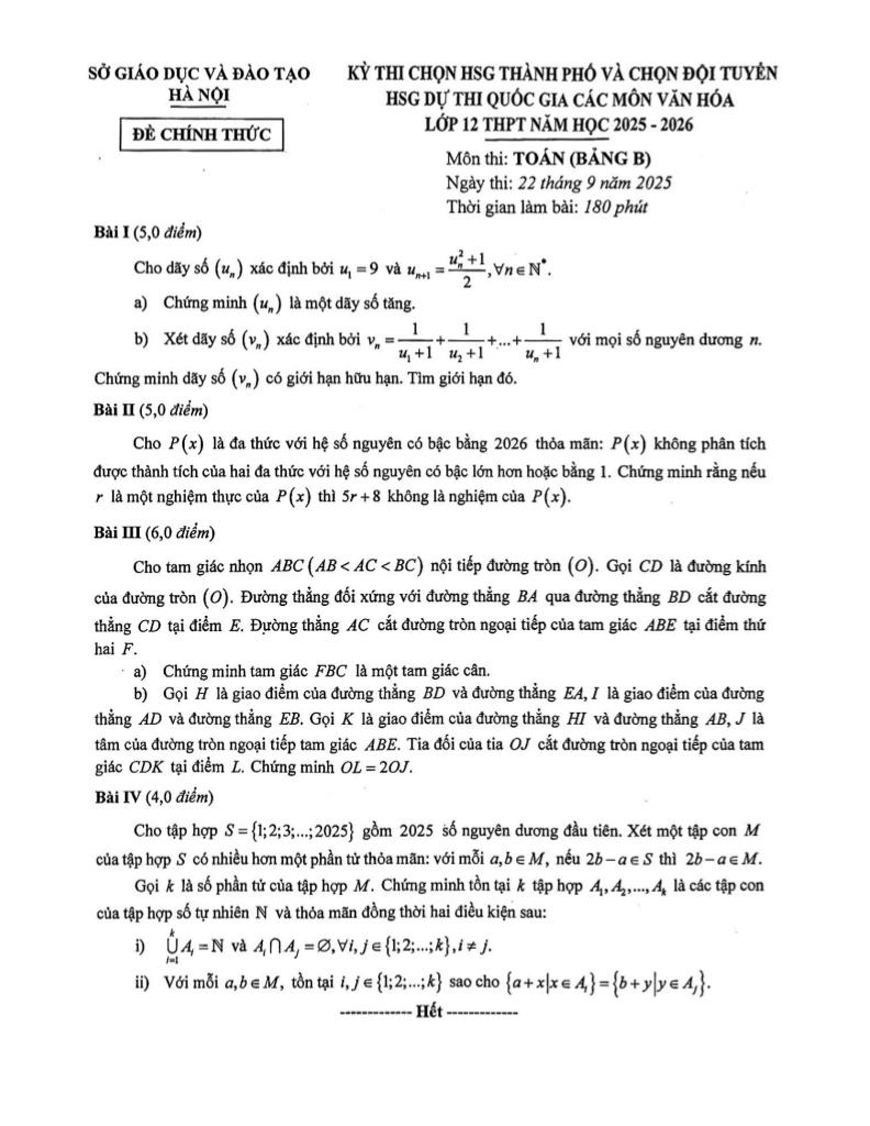 đề chọn đội tuyển thi hsg qg môn toán thpt năm 2025 – 2026 sở gd&đt hà nội 0