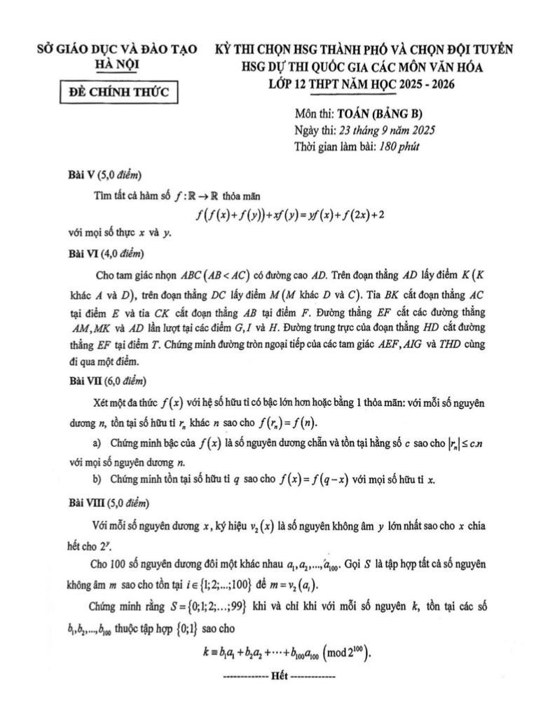 đề chọn đội tuyển thi hsg qg môn toán thpt năm 2025 – 2026 sở gd&đt hà nội 1