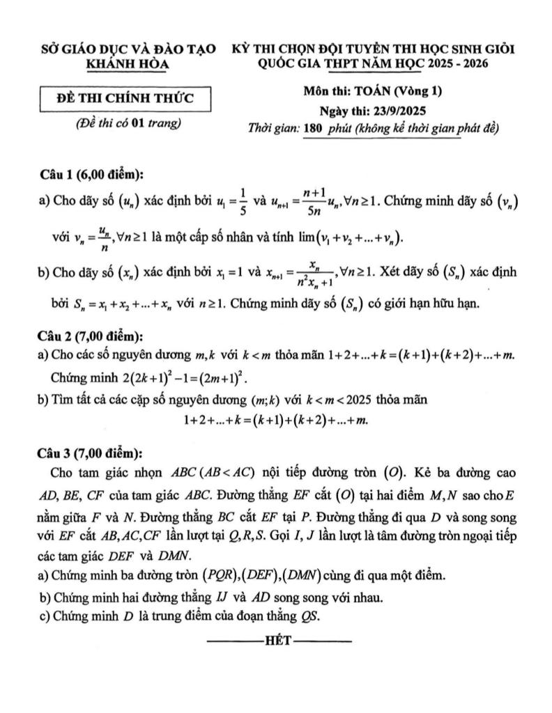 đề chọn đội tuyển thi hsg qg môn toán thpt năm 2025 – 2026 sở gd&đt khánh hòa 0